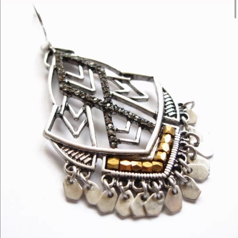 Stella & Dot ‘Retired’ Silver+Gold Shimmering Disc Etoile Chandelier Earrings - Picture 6 of 6